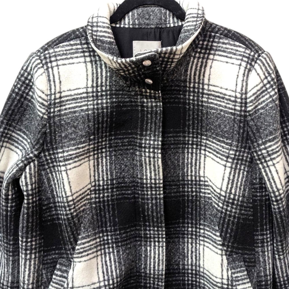 {FLAW} Lane Bryant Black and White Plaid Funnel Neck Pea Car Wool Blend Coat (M) - Picture 6 of 11